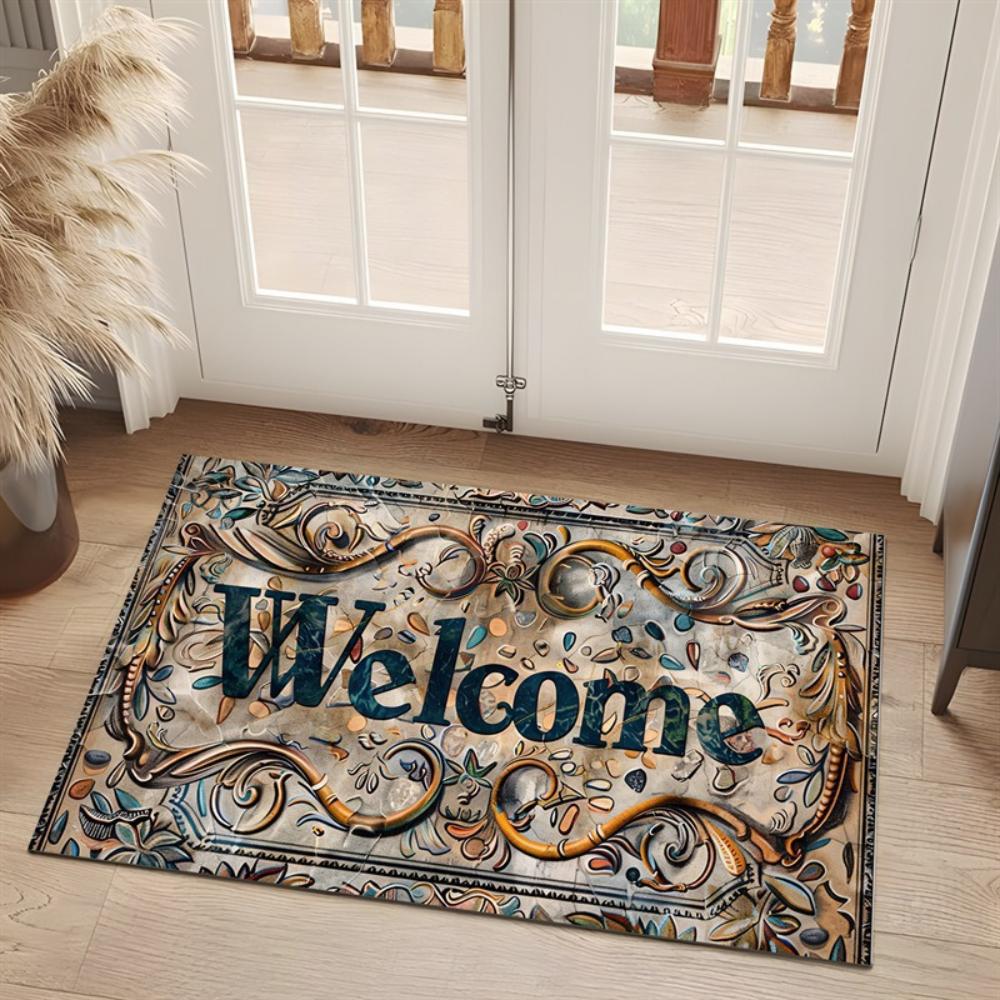 Realistic Stone Pattern Doormat Non Slip Indoor Outdoor Rug Machine Washable for Patio Balcony Living Room Bedroom Floor Mat