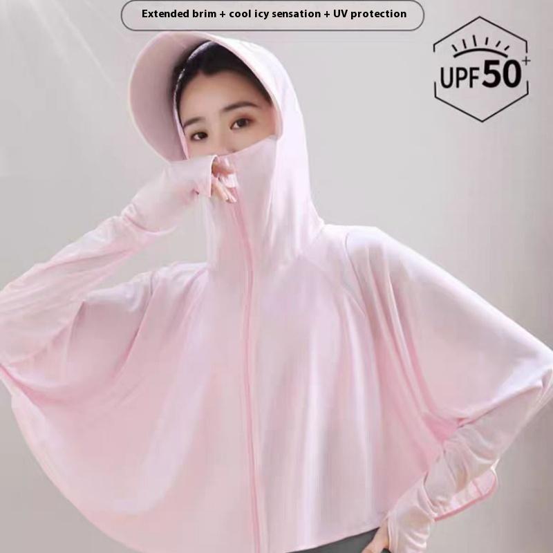 Large Brim Sun Protection Clothing for Women In Summer, Ice Silk Jacket, Sun Protection Cardigan for Cycling and Electric Vehicles, UV Protection