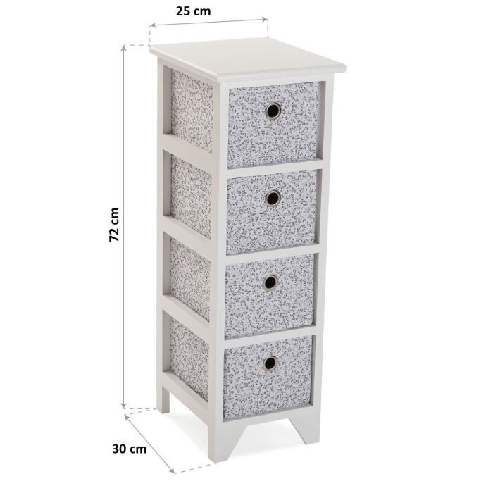 Armoire Étagère de salle de bain Oxford - 72 x 30 x 25 cm - Commode avec 4 tiroirs de rangement en Bois - Blanc - Versa