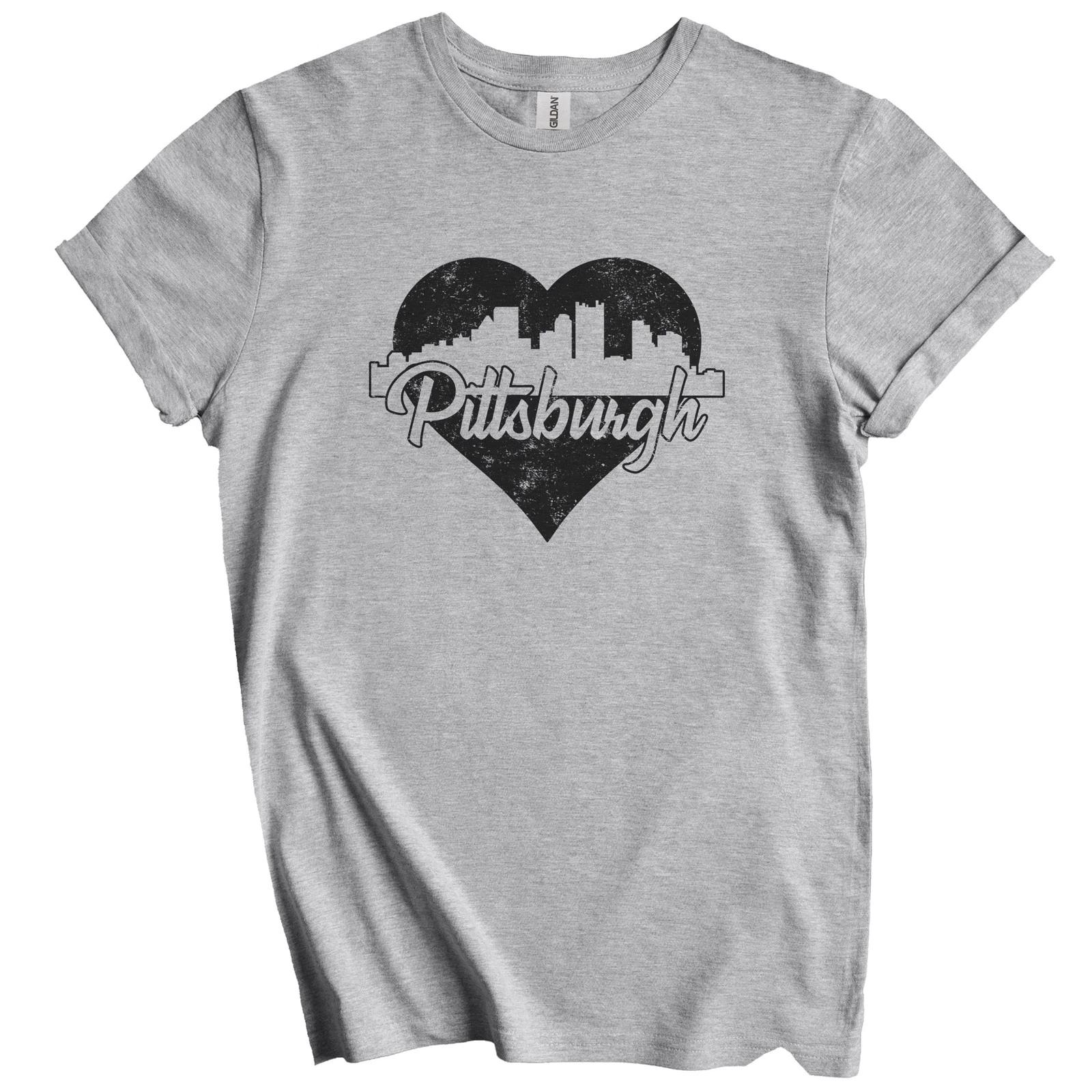 Retro Pittsburgh Pennsylvania Skyline Heart Distressed T-Shirt XL