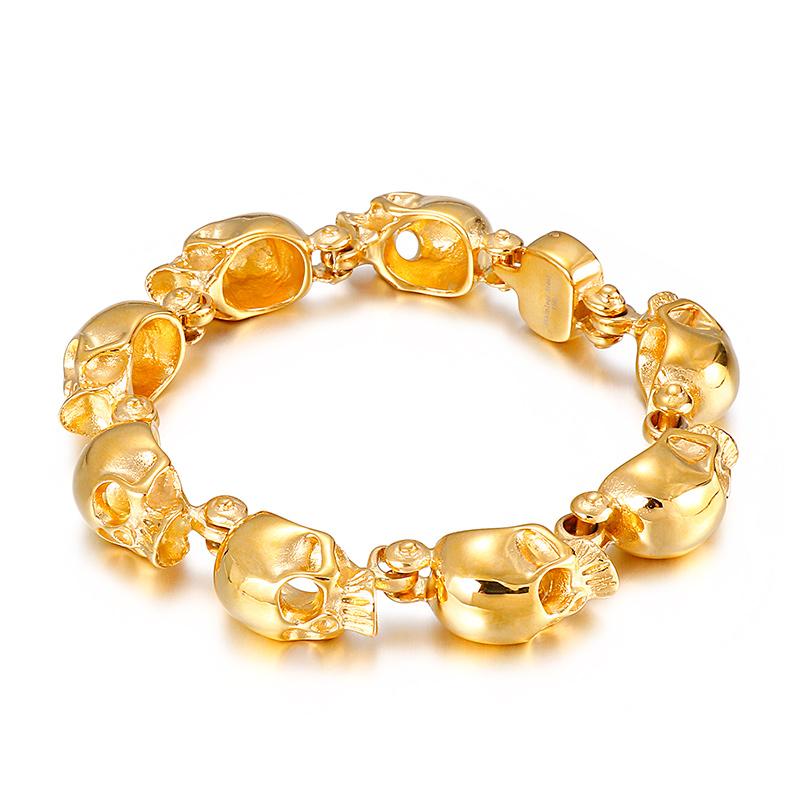 KALEN Punk Skeleton Hand Charm 18K Gold Plated Stainless Steel Bracelet for Men 22 CM&Punk