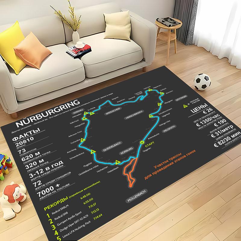 Nürburgring F1 Internationale Strecke Bereichsteppich, Teppich für Wohnzimmer Schlafzimmer Sofa Fußmatte Dekor, Kinderspiel Rutschfeste Bodenmatte Alfombra