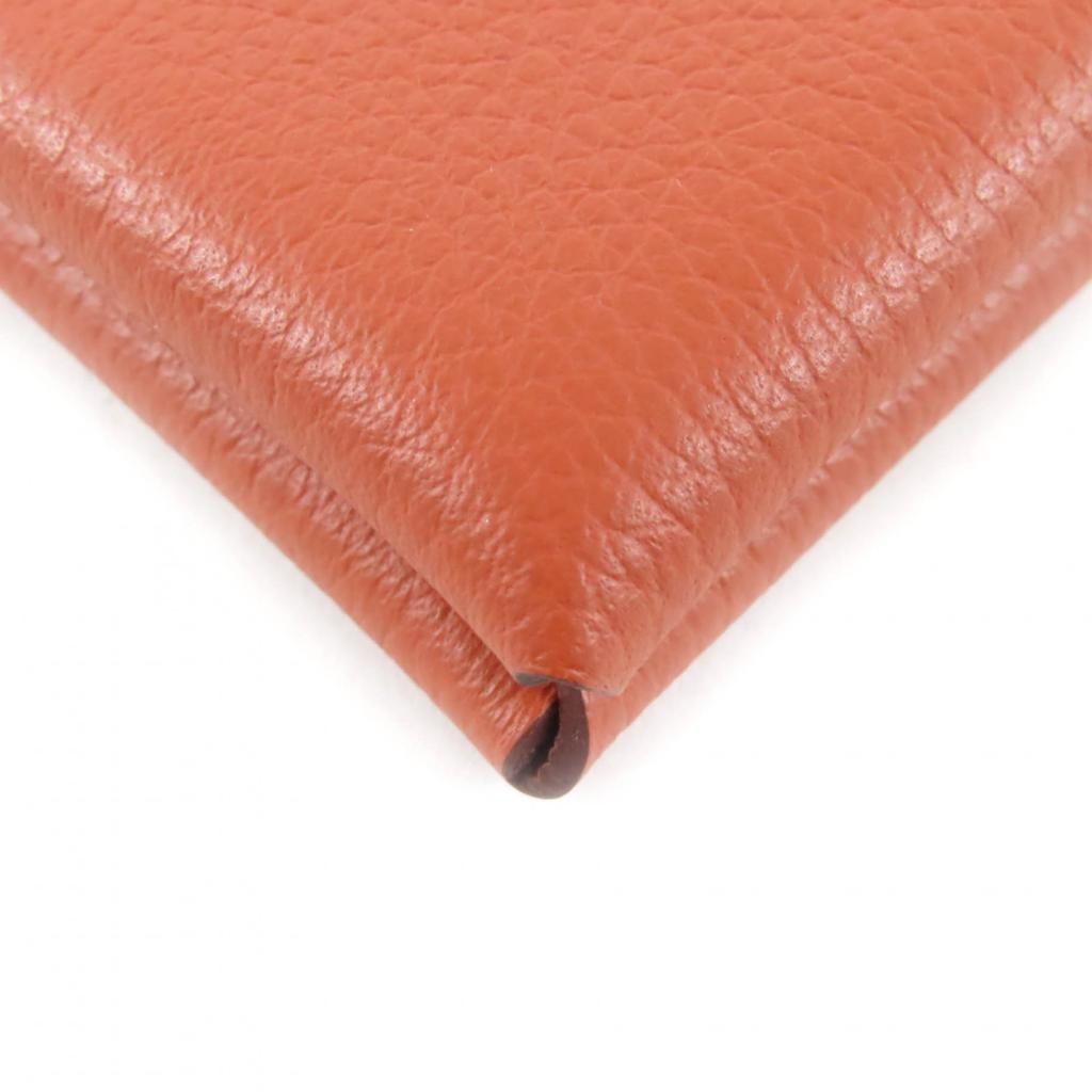 Excellent HERMES Card Case Calvi Orange Epsom Leather Women Used
