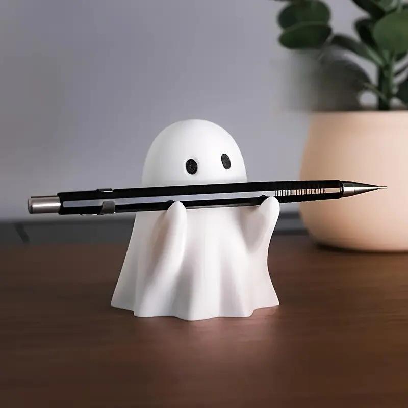 Suport adorabil pentru pixuri fantomă, ornament de birou drăguț de desene animate, statuetă fantomă creativă, jucării, decorațiune de Halloween, cadouri