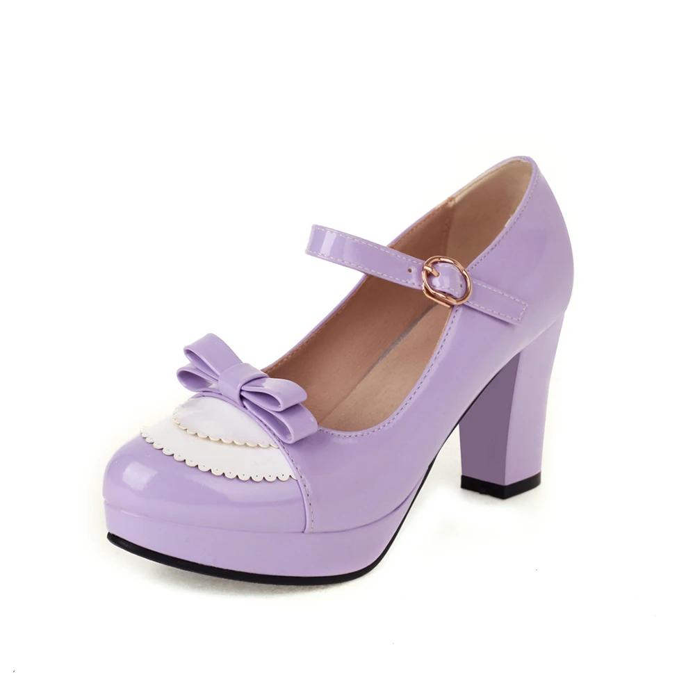 Fashion Women Platform Pumps Sweet Bowtie Shoes Vintage Chunky Female High Heels Party Wedding Prom Footwear Girls Shoes Big Size 33-43