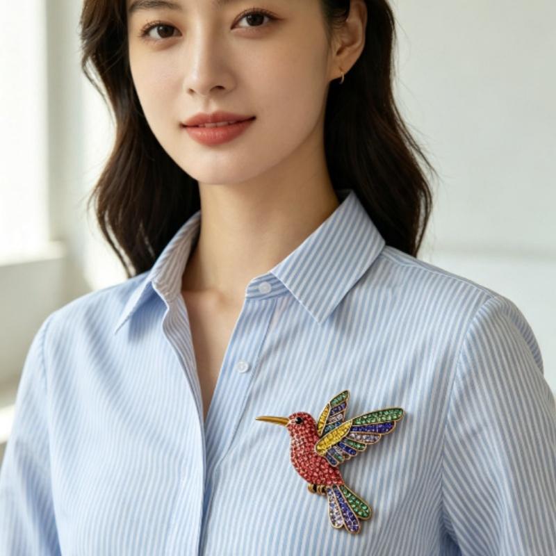 Sparkling Rhinestone Hummingbird Brooch Shiny Multicolor Design Ideal For Daily Wear Party Jewelry Gift For Women