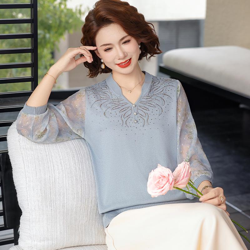 

Women s Plus Size Ice Silk Gauze Sleeve Top - Elegant Mulberry T-Shirt 2XL (110-120 lbs) синій