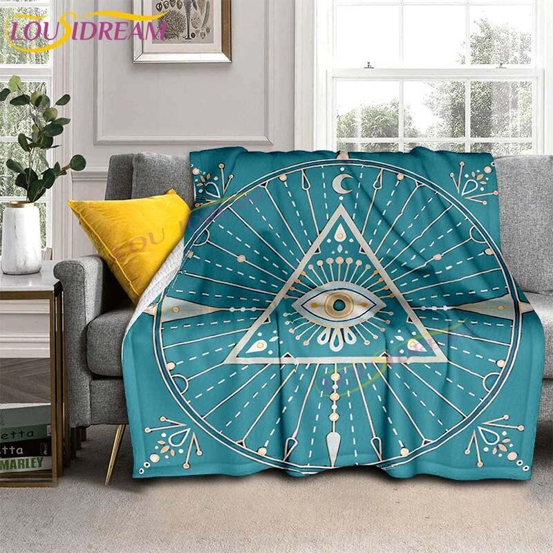 Evil Eye włoski prezent Malocchio Eye niebieski i biały koc rzut koc narzuta na kanapę Boho Chic Distressed Tribal Decor