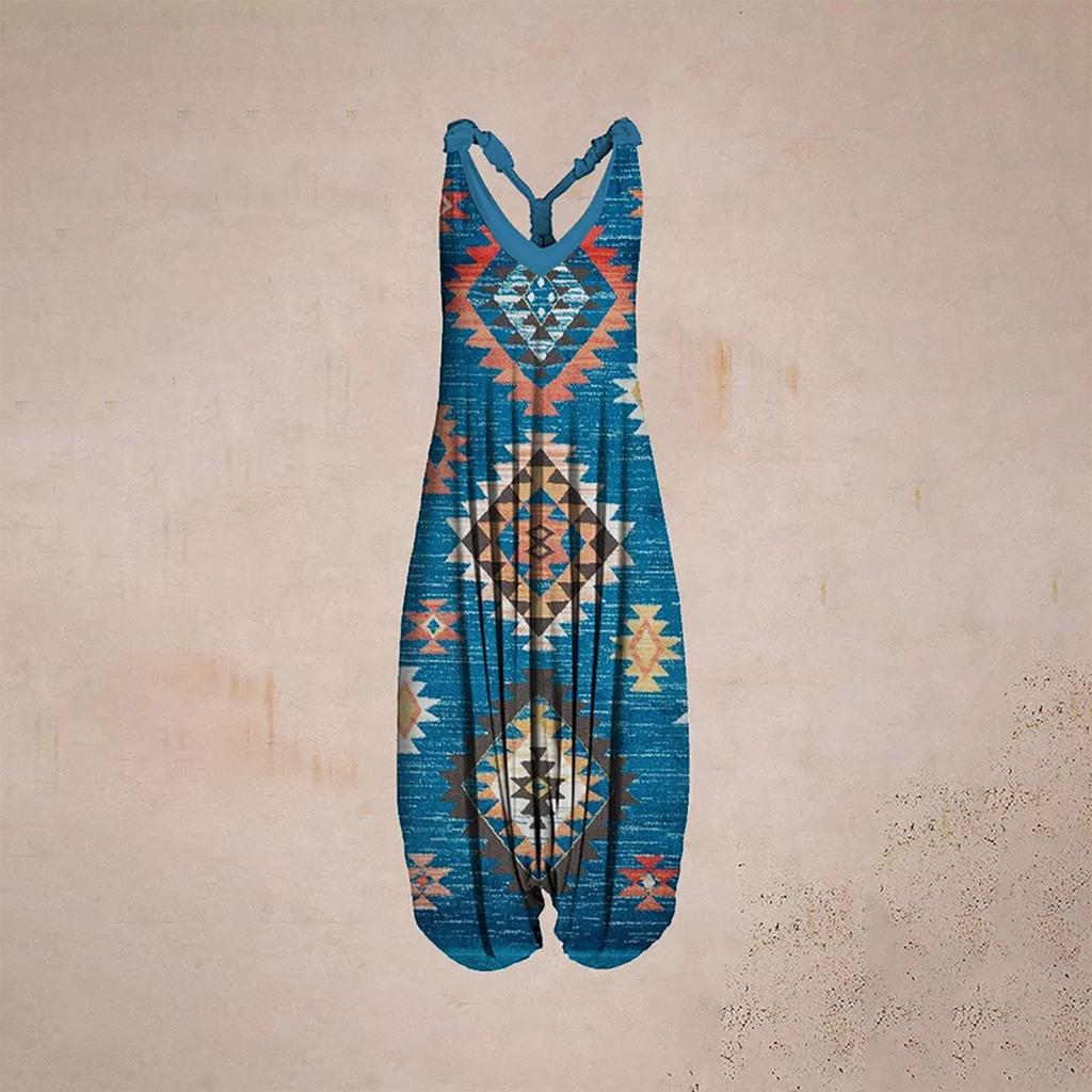 Racerback  Jumpsuit Spaghetti Straps Vintage Paisley Overall Jumpsuit