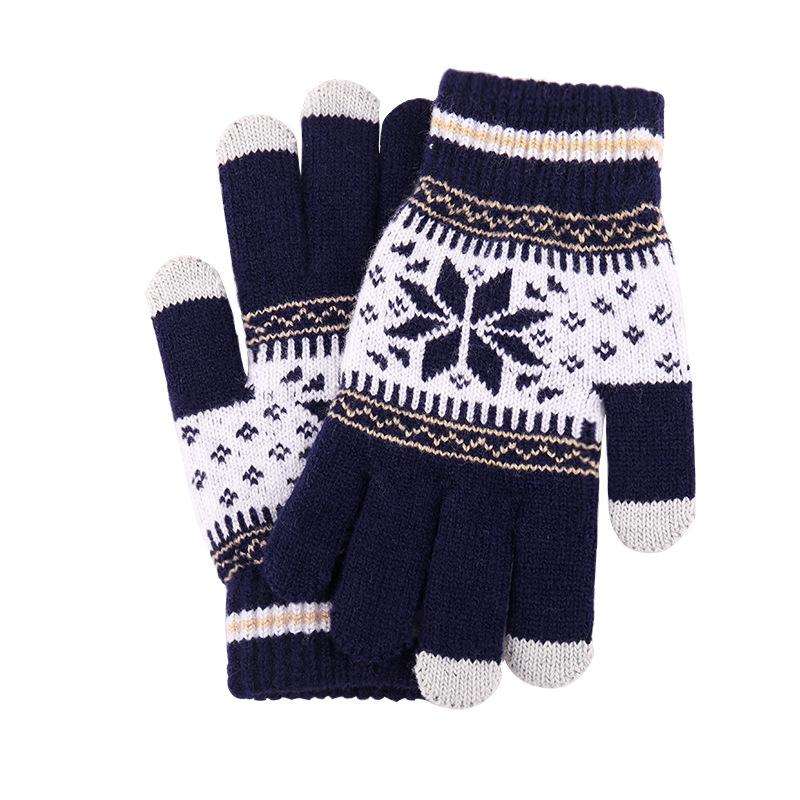 New Knitted Yarn Snowflake Touch Screen Gloves for Men and Women Autumn and Winter Warm Gloves for Christmas Touch Screen Gloves