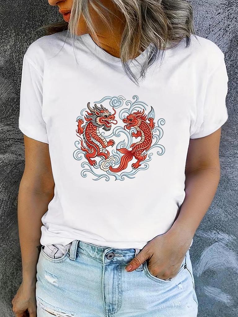 Women'S Summer Short-Sleeve Printed T-Shirts Fashionable and Casual Comfortable Flat Printing Sleeve Aesthetic Clothes