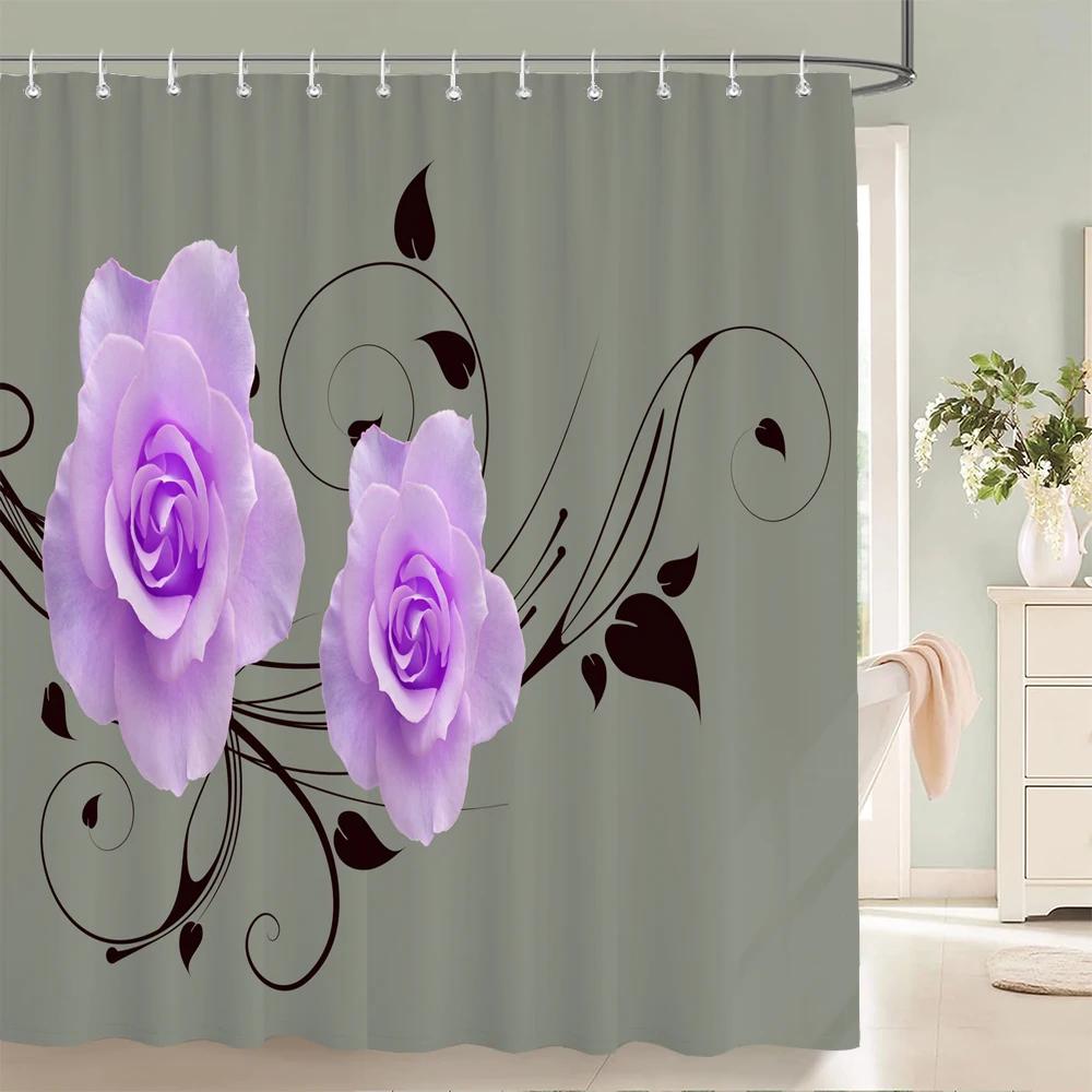 JY01Flower Shower Curtain Bathroom Waterproof Polyester Shower Curtain Floral Printing Curtains for Bathroom Shower with Hooks@1