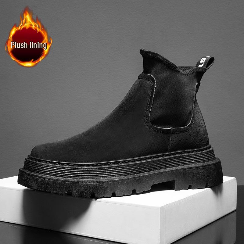 Men's Plus Velvet Warm Chelsea Boots - Korean Style High Top for Autumn/Winter