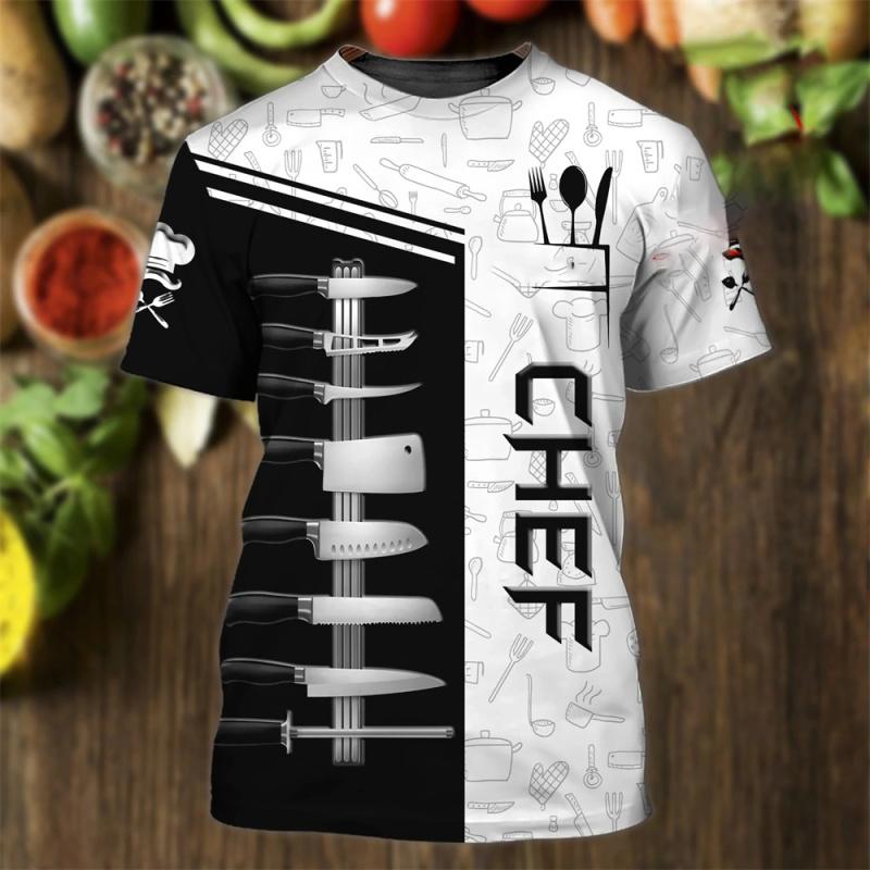 Male T Shirt Vintage T-Shirt Summer Clothing Personalized Name Chef 3d Restaurant Print Tops Street Casual Sports Loose Pullover