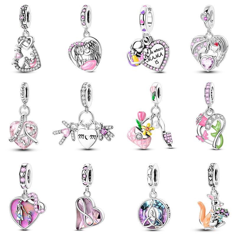 Mother'S Day Copper Pink Heart Shape Embrace Mom Charms Pendants Fit Qikaola Original Bracelet Diy Jewelry Gift