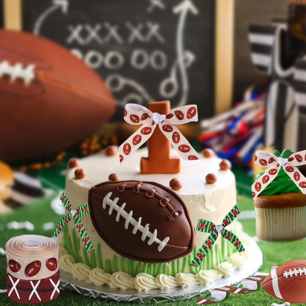 1 Roll Football Ribbon 5 Yards Rugby Grosgrain Ribbons Brown Green Sports Decorative Ribbon for Gift Wrapping Party Favors DIY Crafts
