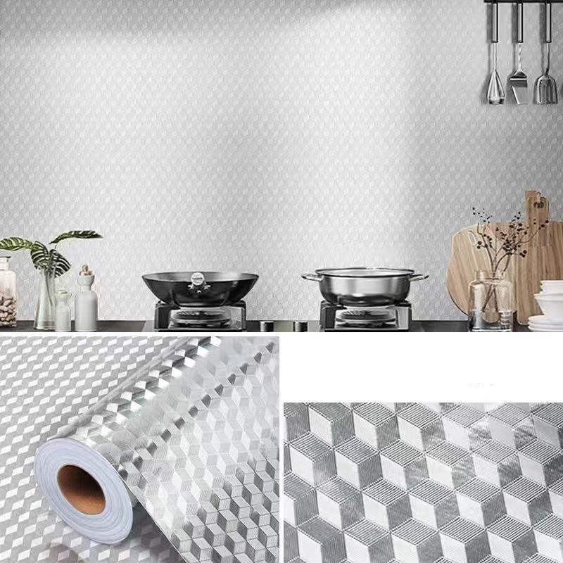 Self-Adhesive Oil-Proof Kitchen Wall Sticker Fire Resistant High Temperature Film Stove Top Cabinet Tinfoil Waterproof Wallpaper