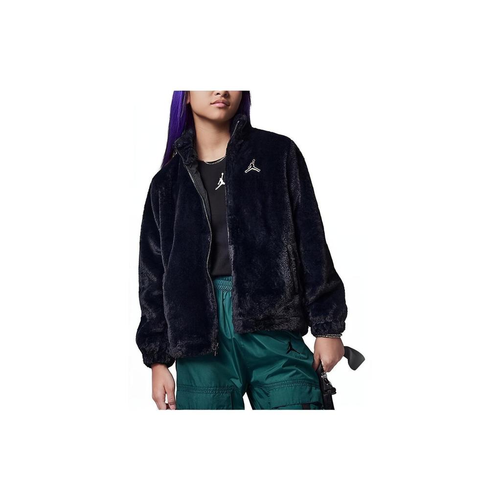 Jordan Kids Back Logo Letter Print Stand Collar Jacket Kids Jackets Black FD4988-010