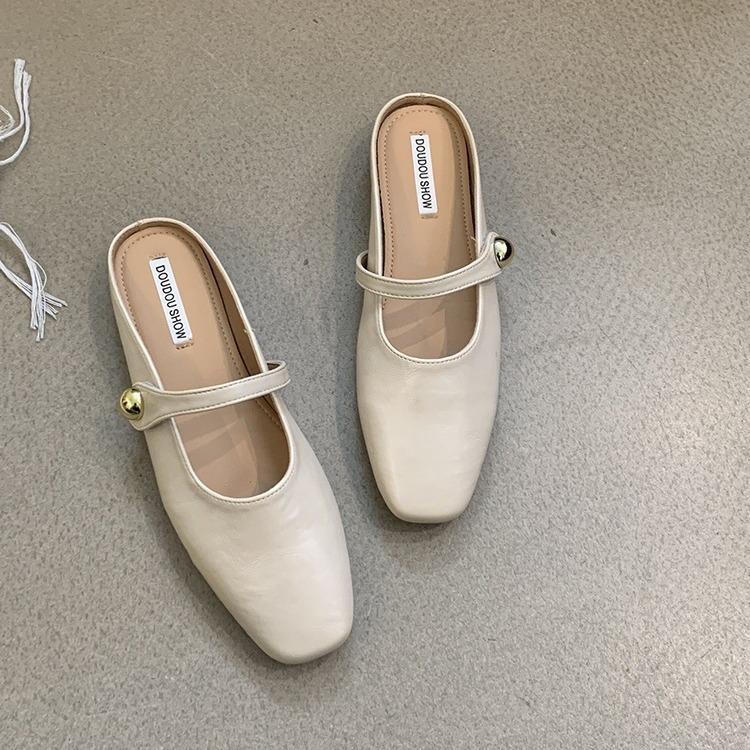Flat-bottomed Bag Head, Half Slippers, Women's Outer Wear 2025 Spring New Models, Pregnant Women with One Foot, Small Fragrant Lazy Shoes, Trendy Flat