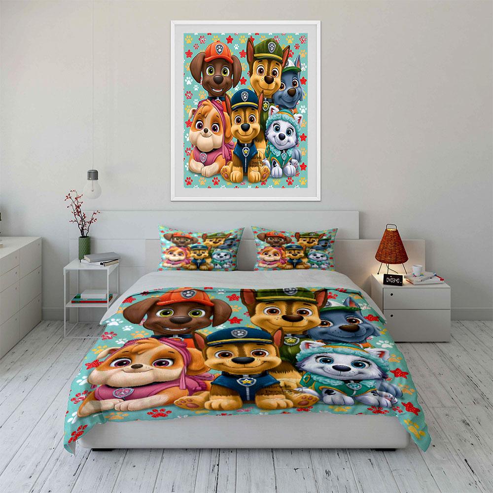 Cute Cartoon Dog Team Pattern Bedding Duvet Cover Set Duvet Cover Pillowcases (1*Duvet Cover 2*Pillowcases, Without Duvet Insert)