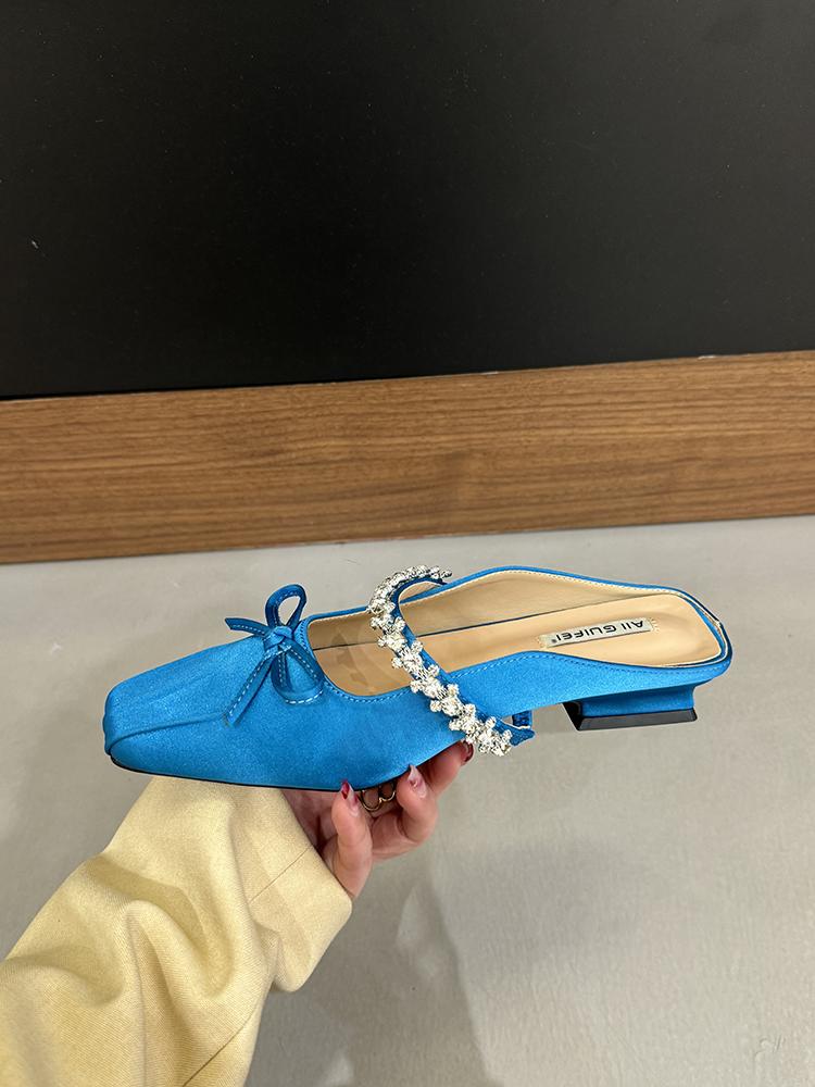 Fashion Women's Slip-on Flats with Bow Decoration Female Mules Low Heel Party Pumps Dress Chunky Heels Ladies Shoes Zapatos De Mujer