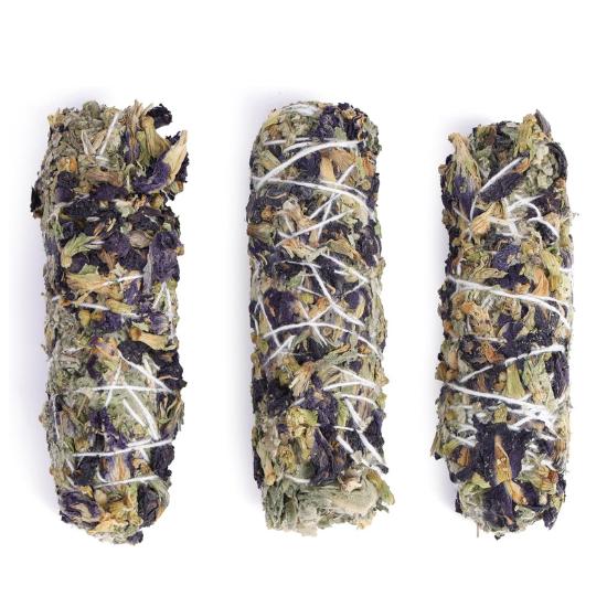 Bless-International Himalaya-Salbei-Blau-Schmetterlingsblüten-Räucherstäbchen Premium-100%-Natürlich-und-Bio Handgefertigt-4-Zoll-Lang