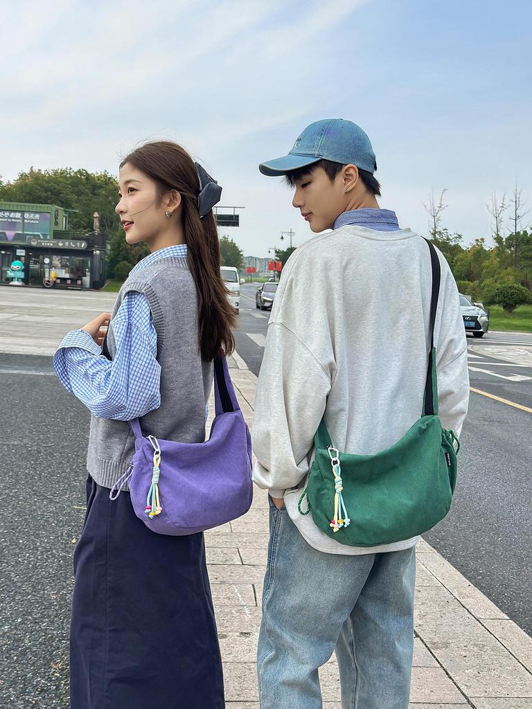 Korean Style Large Capacity Corduroy Shoulder Crossbody Bag - Simple & Fashionable Underarm Design