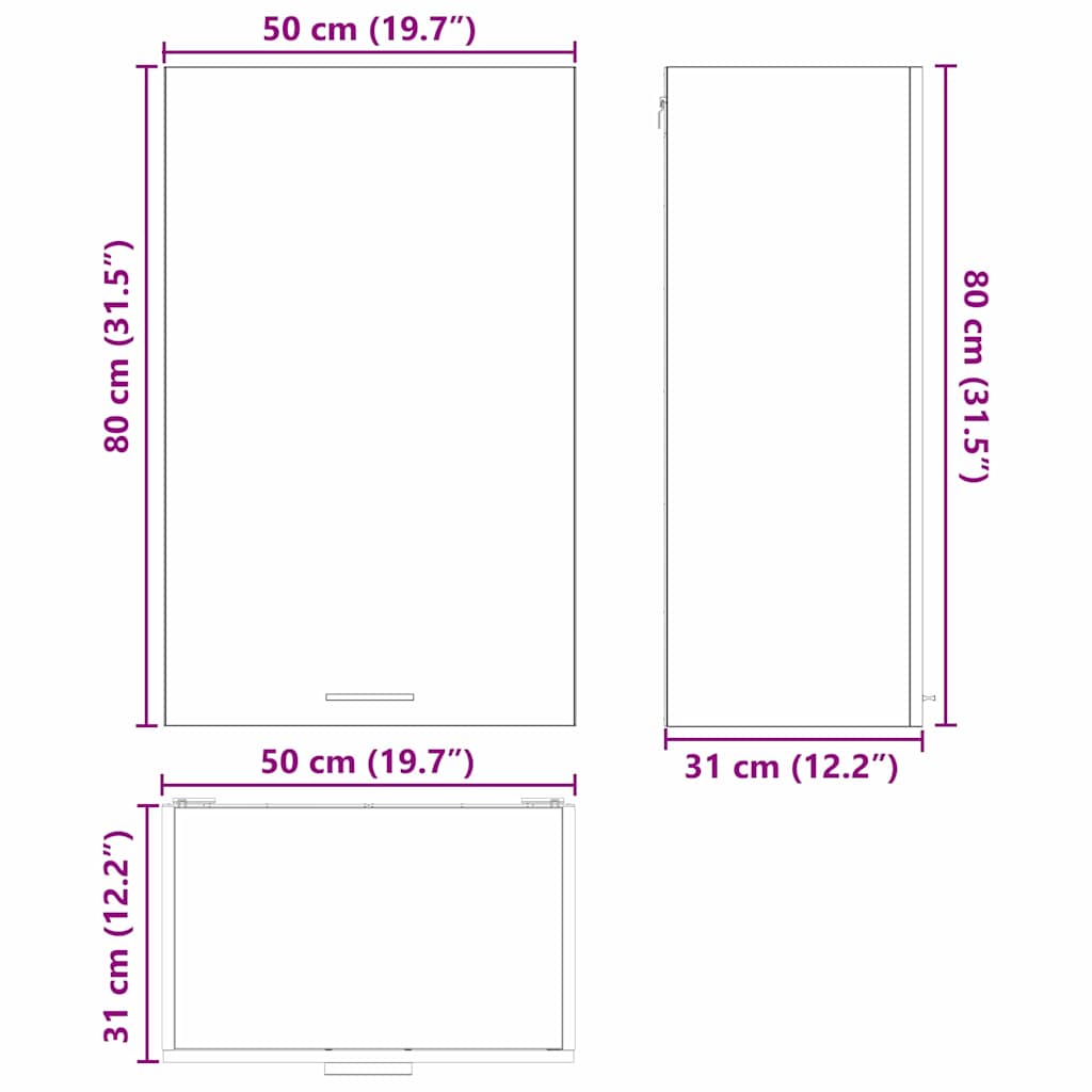 Hanging Cabinet with Door Black Oak and White 50 x 31 x 80 cm