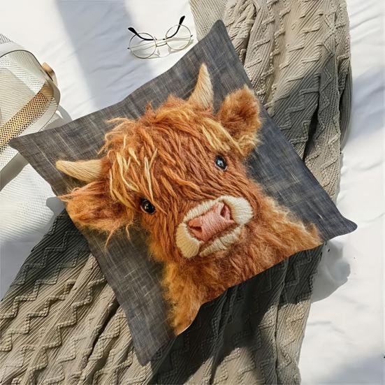 Highland Cow Pillow Cover Cute Cow Pattern Pillowcase with Hidden Zipper Home Decor Throw Pillow Case for Farmhouse Living Room Bedroom Sofa