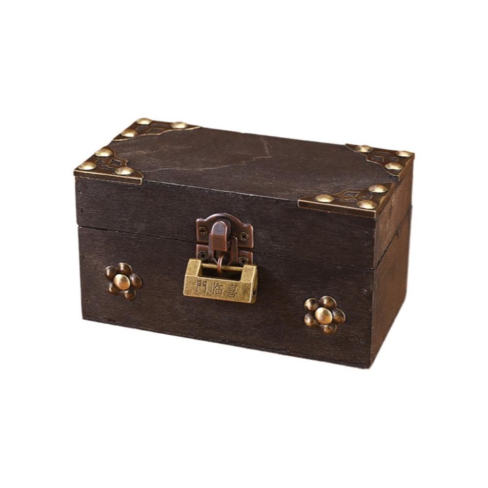 Vintage Jewelry Storage Box with a Lock Retro Style Desktop Organizer Collection Gift Box Home Use