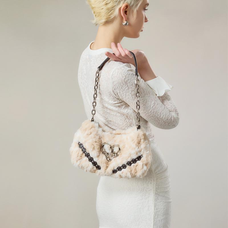 New JACD PU Urban Chic Style Girlish Baguette Shoulder Bag Regular Women's Nude Apricot JA230098