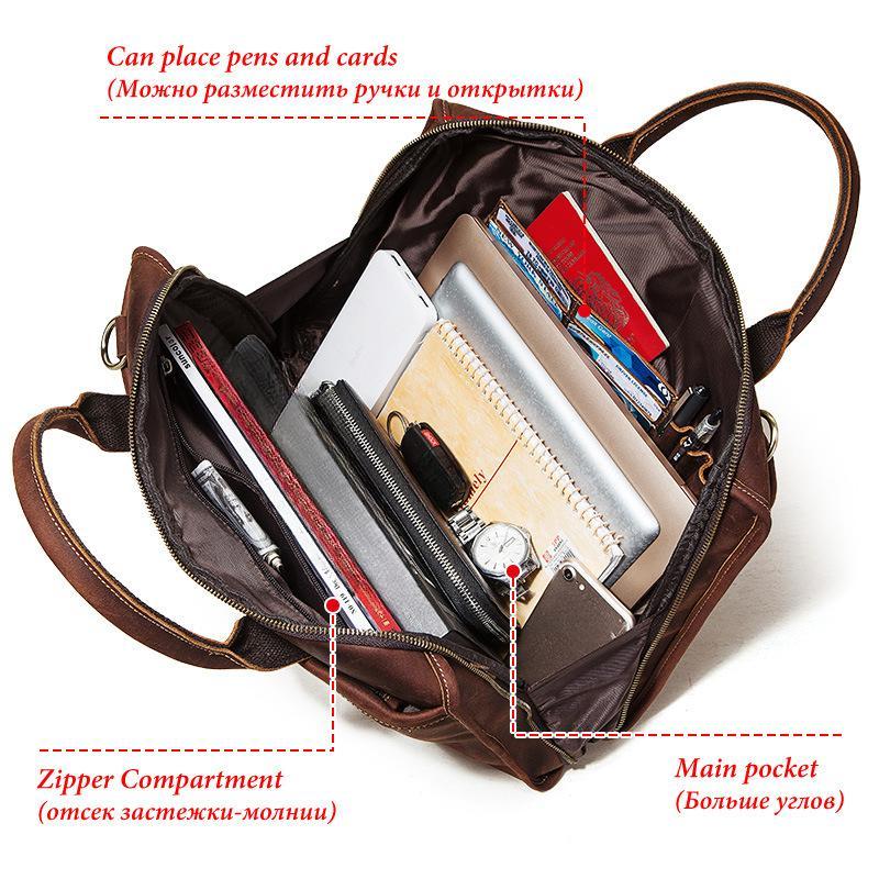 Leather Men's Bag Crazy Horse Leather Vintage Shoulder Bag Men's Briefcase Business Fashion Handbag