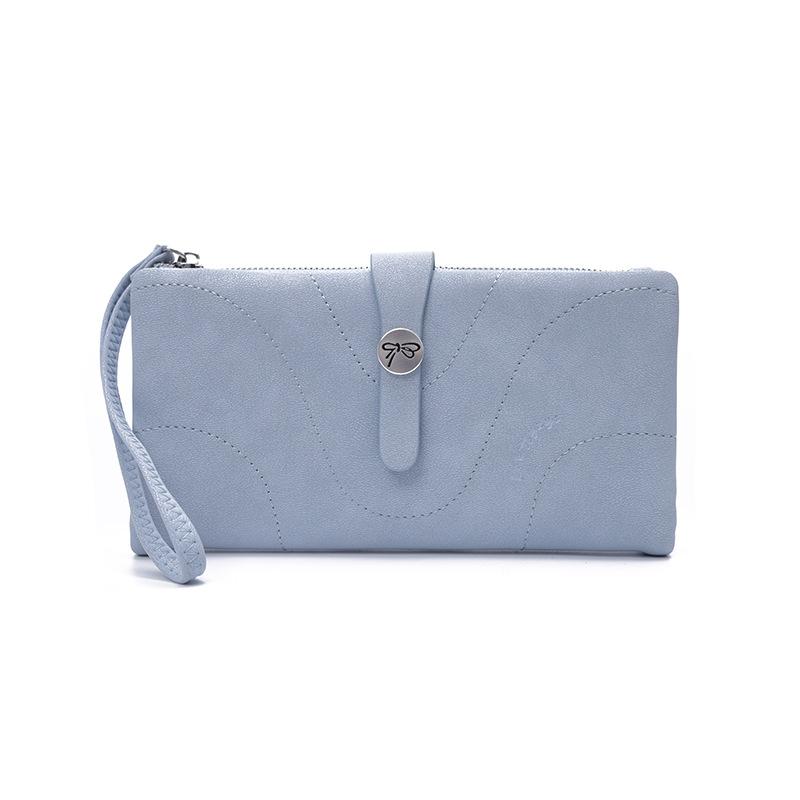 New women's long wallet, two fold, simple buckle solid color multi card handheld phone bag, zipper portable
