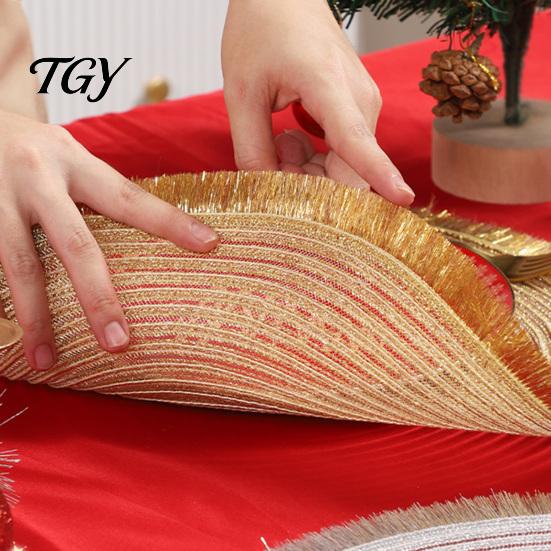 Round Decorative Vase Mat Christmas Table with Tassel, Heat Resistant PP Placemat, Dinner Plate Mats Waterproof for Holiday And New Year Party Tassel