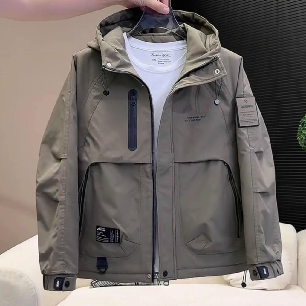 Men's 2025 Winter Hooded Jacket: Spring/Autumn Workwear, Padded, Thickened, Windproof Cotton Coat, Trendy Style.
