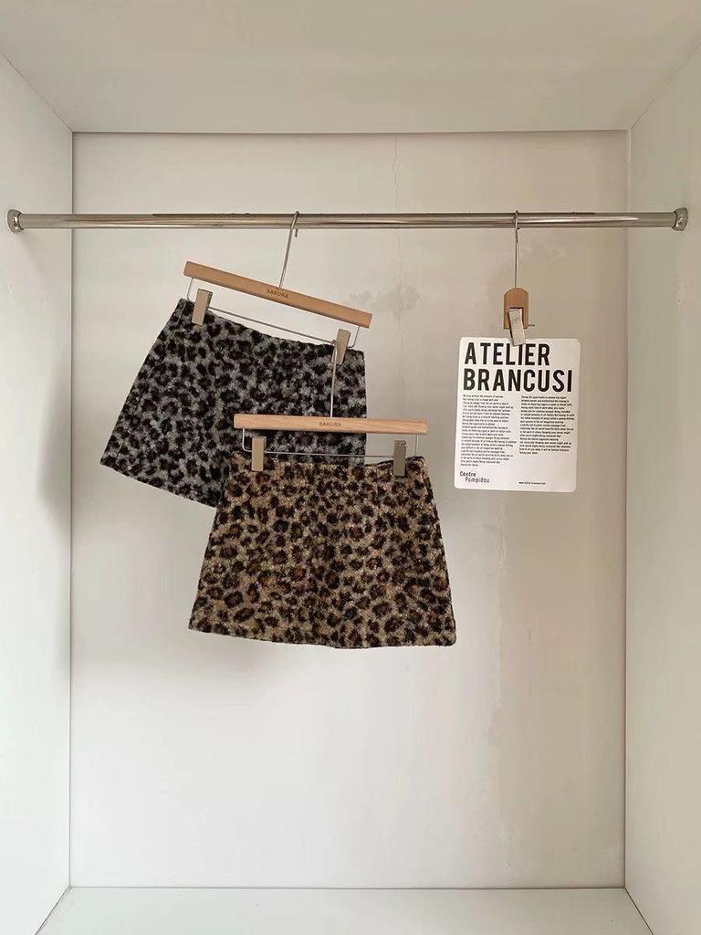 Autumn/Winter High-Waist Leopard Mini Skirt: A-Line, Thickened, Sexy Lambswool for Petite Women