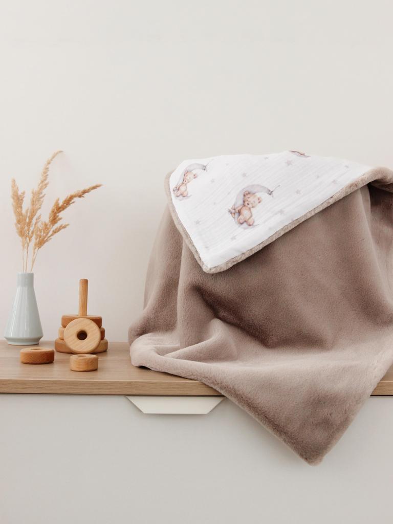 Muslin Baby Blanket with Eco Fur