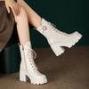 College style fashionable simple side zipper Martin boots 2025 autumn and winter new round head thick sole thick heel lace-up small short boots