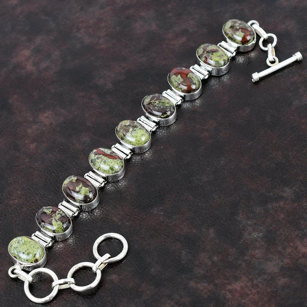 Dragon Bloodstone Bracelet Gemstone Bracelet Handmade Jewelry 925 Sterling Silver Bracelet Adjustable Chain Bracelet Silver Jewelry For Gift