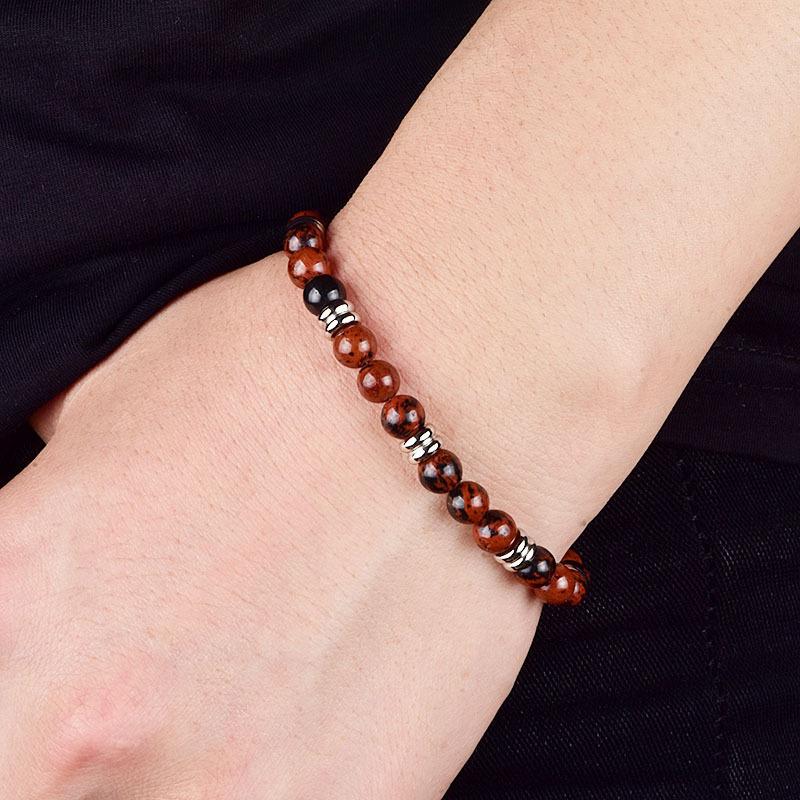 New 6MM Men's Stone Beaded Bracelet Stainless Steel Gunmetal Link Chain Yoga Bracelet Male Watch Chain Jewelry Dropshipping