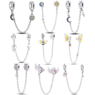 Copper Plated Sun Moon Stars Insect Angel Safety Chain Charms Fit Original Chain Bracelet Diy Bead For Women Jewelry Gift