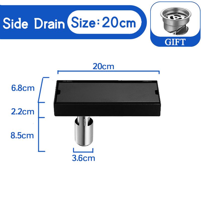 Invisible Floor Drain Black 304 Stainless Steel Anti-odor Bath Shower Long Linear Drainage Tile Insert Side Floor Drains Cover