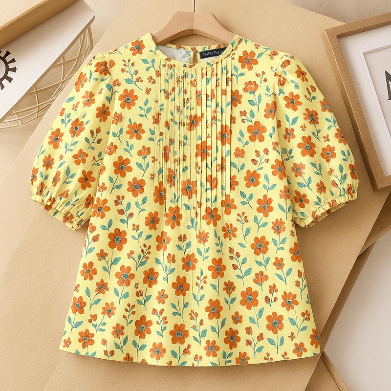 

ZANZEA Женская летняя блузка с круглым вырезом, цветочным принтом и коротким рукавом S