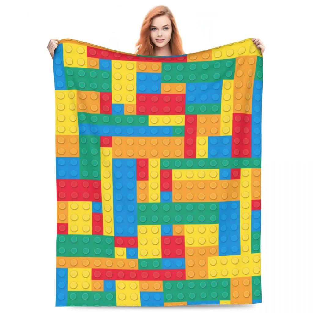 Soft Child Plastic Building Block Themed Plush Blanket for Kids Ideal for Picnics Bed Cover or Outdoor Use Super Soft Flannel Th