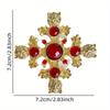 Exquisite Luxury Inlaid Resin Rhinestone Lion Head Cross Brooch Vintage Gold-plated Women's Pins Engraved Accessories Corsage