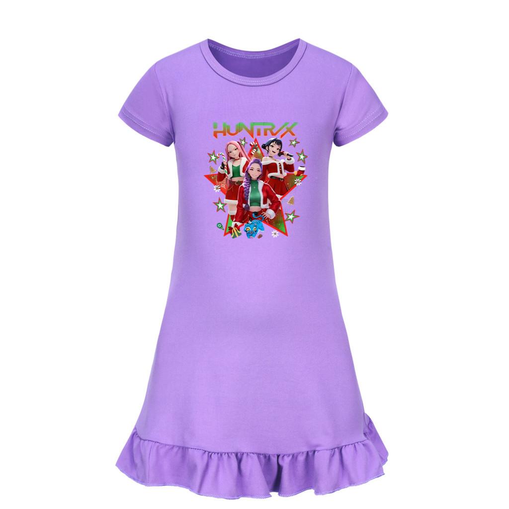 5182 Kids Girls Christmas New Year Mira Zoey Rumi Printed Ruffle Short Sleeves Casual Dress