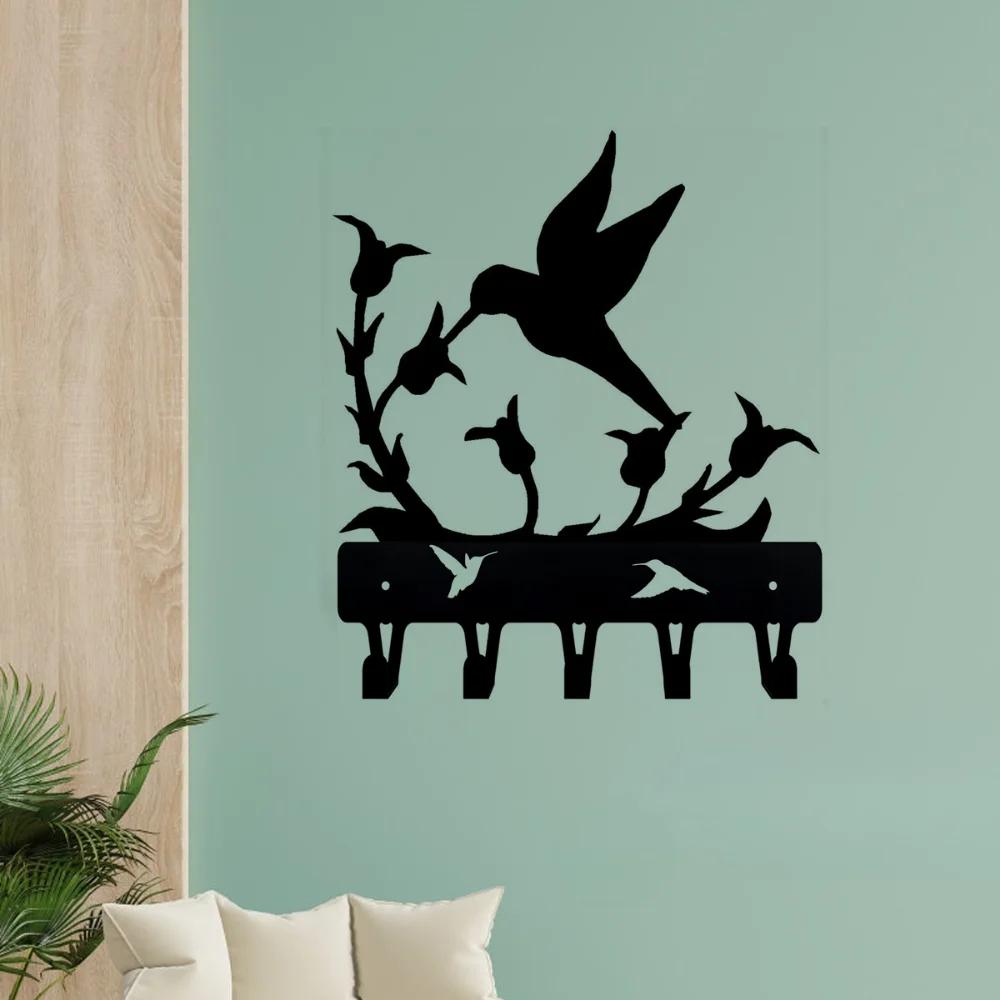 1pc Wall Mounted Hummingbird Key Rack Hanger - Small 6 Inch Wide Iron Crafts Wall Art Decorative Hook Coat Hanger