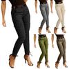 Women Cargo Pants Pure Color Mid-rise Button Zipper Closure Casual Trousers Multi Pockets Design Elastic Cuffs Long Pants