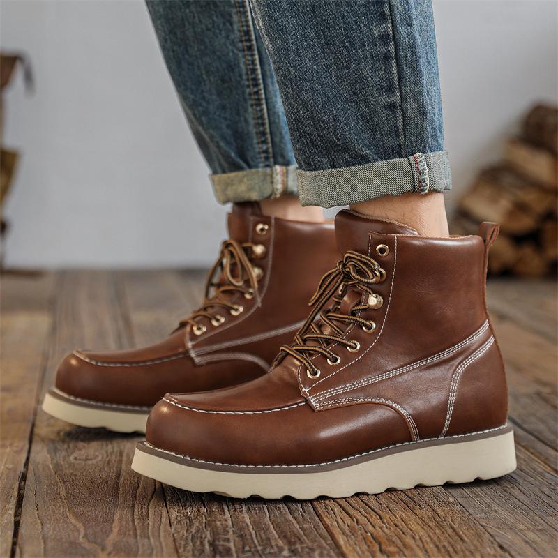 Herren Overalls Stiefel Amerikanisch Retro Europäisch und Amerikanisch Lokomotiv Leder Kurze Stiefel High-Top Outdoor Wandern Rutschfest Martin Stiefel