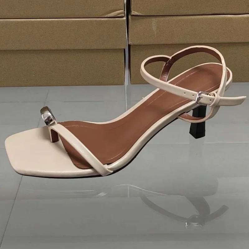 Fashion 2025 Summer Women High Heel Sandals Metal Decoration Elegant Clip Toe Stilettos Big Size Luxury Brand Ankle Strap Ladies Shoes